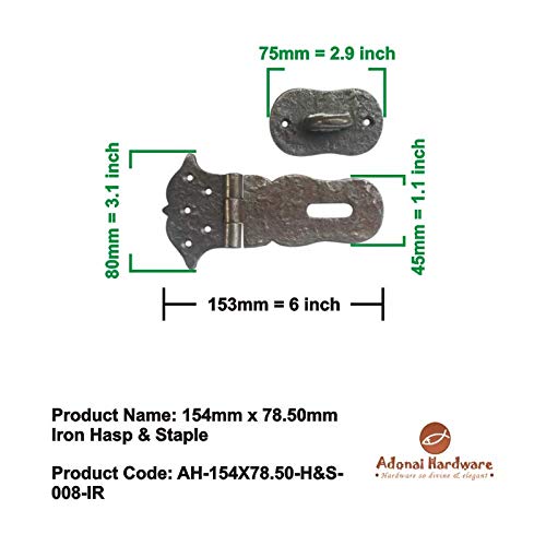 Image of Adonai Hardware Paran Heavy Duty Cast Iron Security Locking Hasp and Staple (6 inch x 1 Pack, Natural Iron) for Vintage Pirates Treasure Chest, Trunks, Wooden Jewelry Box, Cases, Furniture and Sheds