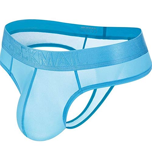 Sexy Ice Silk Men bikini Gay underwear Men Thong G String Jockstrap Men's briefs Male sexy Pouch Lace Panties (XXL, Blue)