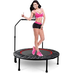 38″ Mini Fitness Trampoline with Adjustable Handle, Indoor Exercise Foldable Rebounder Trampoline Cardio Trainer Workout for Kids Adults Max. Load 300lbs