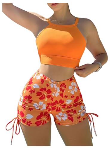 SHENHE Women's High Waisted Shorts Swimsuits Tummy Control High Neck Halter 2 Piece Bikini Set