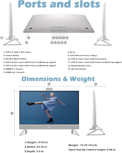 Image of Dell 27 All-in-One Desktop Computer, 27 inch FHD IPS Touch Display, Core 7 150U, NVIDIA GeForce MX570A, 32GB DDR5, 1TB SSD, Wireless KB & Mouse, Windows 11 Pro for Business & Study