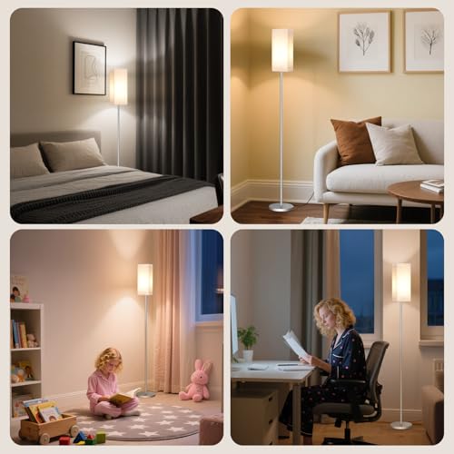Image of 2Pack Floor Lamp, Pole with Foot Switch, Modern Standing Lamp Lamp, Minimalist Freestanding Lamp (Bulb Not Included), for Living Room, Bedroom Office ETL Listed, Silver and Beige SE07LDP205