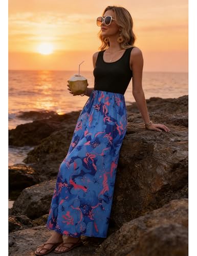 Image of Bluetime Women's Summer Boho Sleeveless Floral Print Tank Long Maxi Dress (S-3XL)