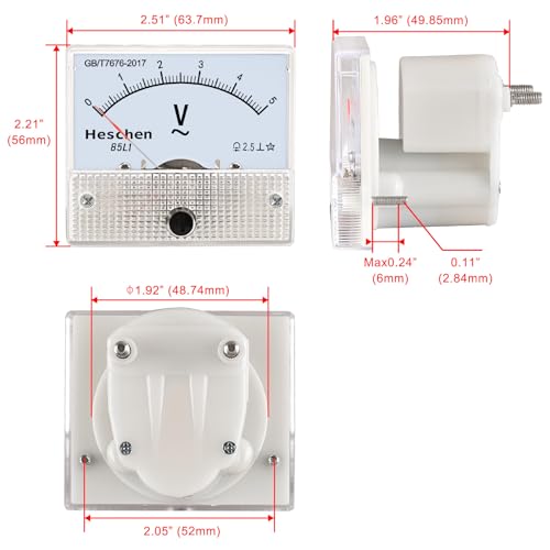 Image of Heschen - 85L1-5V Rectangle Panel Mount on Voltmeter AC 0-5V Accuracy Class 2.5% White