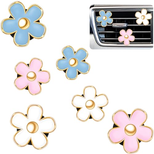 Image of Frienda 6 Pcs Daisy Flower Air Vent Clip Accessories Air Conditioning Outlet Clip Car Freshener Dashboard Accessories Charm Car Inter Decor(Blue, Pink,White)