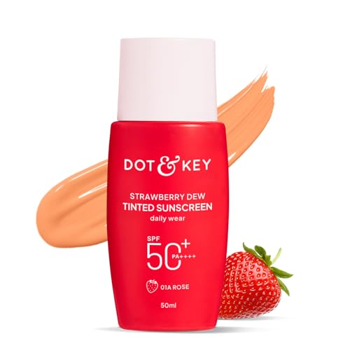Image of Dot & Key Strawberry Dew Tinted Sunscreen In-Vivo Tested SPF 50+ PA++++ With New-Age UV Filters, Brightens & Protects Skin, Ultra-light, Blends Easily, With Niacinamide, Natural Finish, Non-Sticky | 50ml