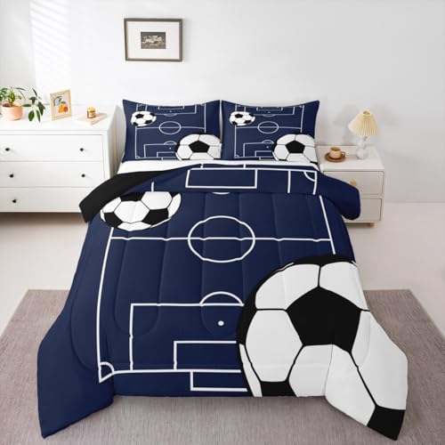 Boys Football Comforter Set Toddler Size Soccer Ball Pattern Down Comforter for Kids Teens Game Room Decor Sports Theme Football Court Bedding Set Polyester Quilt Set with 1 Pillowcase, White by Castle Fairy - Image 2