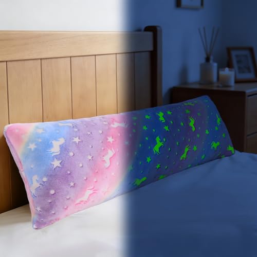 Image of Cloele Body Pillow Cover,Purple Unicorns,Glow in Dark,21x54 in | Long Pillow Cases,Full Length Pillow Case,Ultra Soft, Body Pillowcase for Kids Girls, Decorative,Only Cover