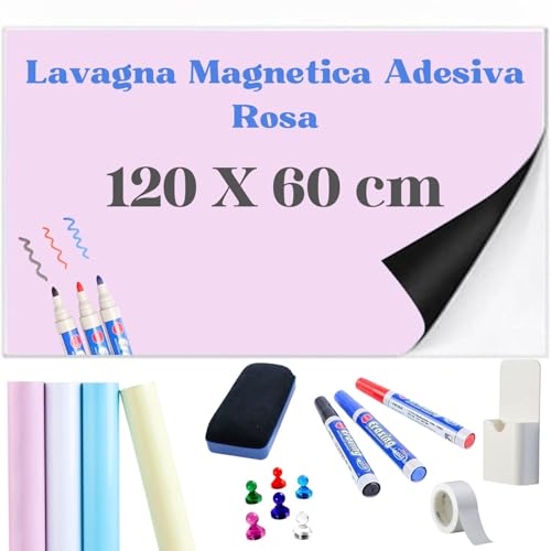MITHREEL Lavagna Magnetica Colorata Adesiva – Pellicola Cancellabile a Secco, Lavagna Magnetica da Parete per Casa, Ufficio e Scuola – Beige, Rosa e Azzurro Pastello (ROSA 120 X 60 cm)