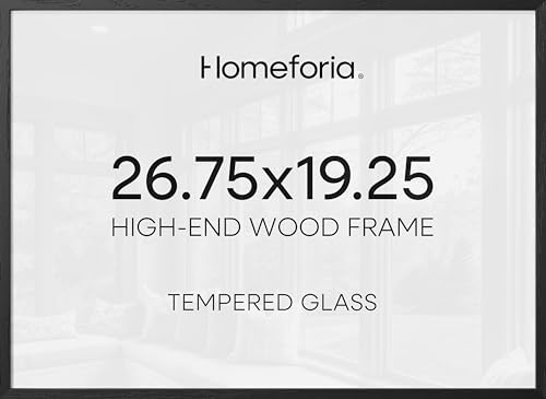 Image of Homeforia 19.25x26.75 Black Wood Puzzle Frame, High End Oak 19.25 x 26.75 Frames without Mat, Wooden 26.75x19.25 Picture Frames for Wall, 19.25by26.75 Poster Frames, Tempered Glass, Wall Kit, Set of 2