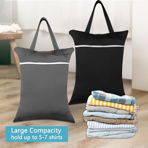 Nassbeutel Set, Wasserdichte Wetbag mit Griff und Reißverschluss, Waschbare, Wiederverwendbare Nassbeutel für nasse Baby-Stoffwindeln, Badebekleidung und Sportkleidung, 40×50 cm (Schwarz & Grau)