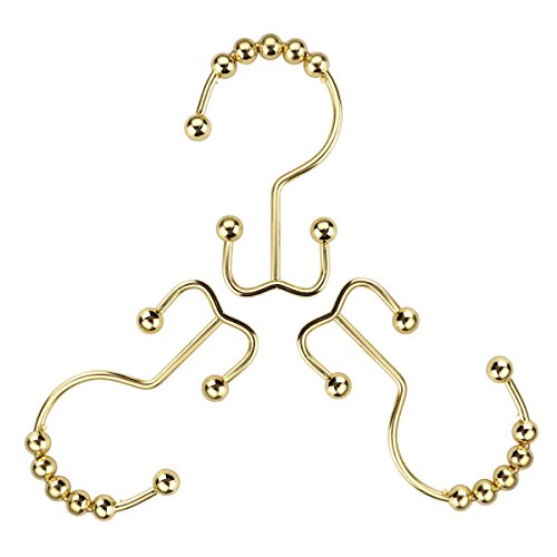 Amazer Gold Shower Curtain Hooks Rings, Stainless Steel Shower Curtain Rings, 12Pcs Double Glide Shower Hooks For Bathroom Shower Curtain Rods Dual Rust-Resistant Shower Rings #TOP3