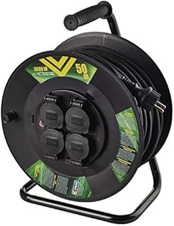 EMOS P08250 Profi-Kabeltrommel, 50m Kabel mit 4 Schuko Steckdosen, 1,5 mm2 Gummi, IP44, für Außenbereich, 50 Meter