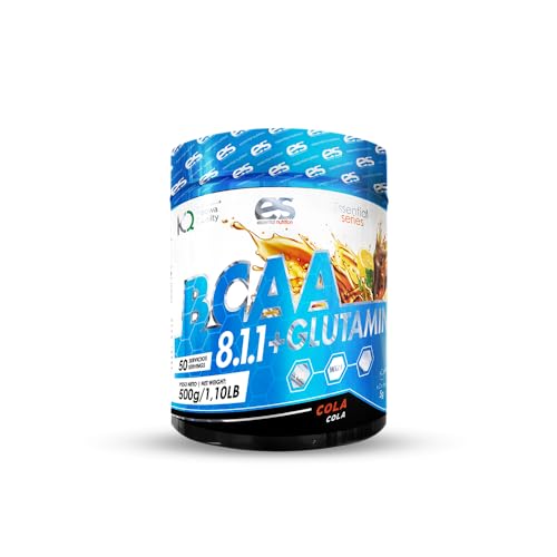 BCAA 8.1.1 + Glutamina Essential Nutrition // Sabor Naranja, melocotón, cola y piruleta 500 gr//Aminoácidos Ramificados (Leucina + Valina + Isoleucina) (Naranja)