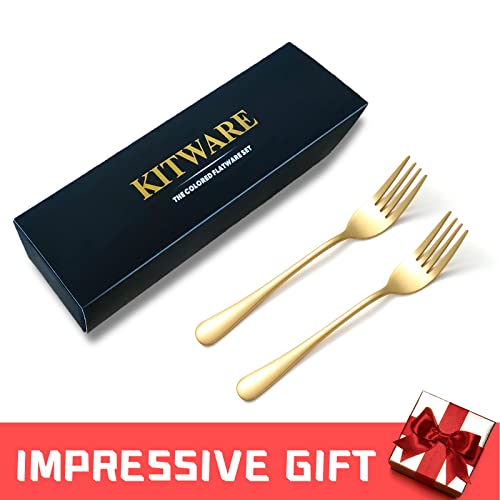 24 Pieces Gold Salad Forks Set, KITWARE Flatware Stainless Steel Utensils, Home & Kitchen Metal Cutlery Set, Heavy Duty Silverware Small Forks 6.8 Inch - Thumbnail 7