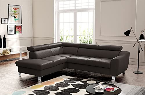 VENESETTI - Canapé d'angle en Cuir Italien de Luxe 5 Places ASTERO, Chocolat, Angle Gauche