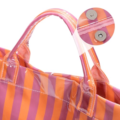 Bolso tote grande a rayas con asa superior de PVC brillante miniatura 6