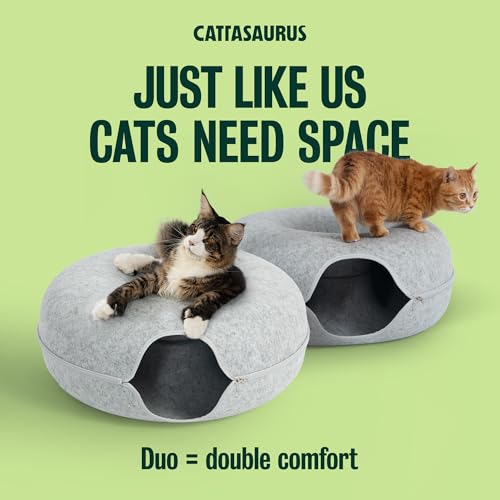 Image of Cattasaurus Peekaboo Cat Cave Duo Jumbo Set, Extra Spacious Cat Donut for Multiple & Large Kitty 15+ lbs, Scratch Detachable Cat Beds for Indoor Cats, Washable Cat Tunnel Bed, Best Kitten Toys