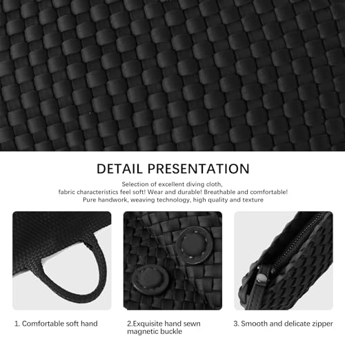 Image of Woven Bag for Women, Large Neoprene Tote Bag Summer Beach Handbag Purse Retro Handmade Travel Shoulder Bag Set
