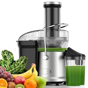 Juicer Machines, Centrifugal Juicers Extractor Max Power 1200W with 75mm Feed Chute for Whole Fruit and Vegetable, 2 Speeds Comtrol, High Juice Yield, 650ml Large Juice Jug, Cleaning Brush Included