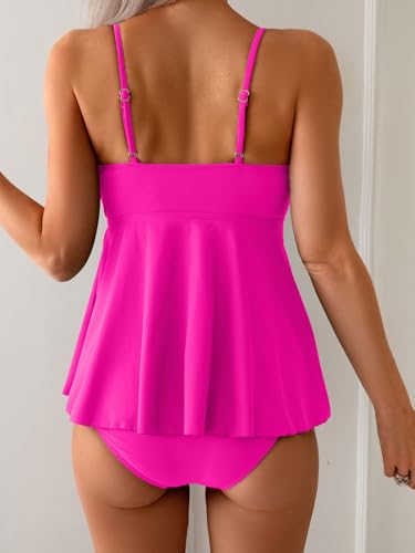 Image of Eomenie Two Piece Tankini Swimsuits for Women Tummy Control Cutout Bathing Suit Tie Knot Flowy Swim Dress with Bottom