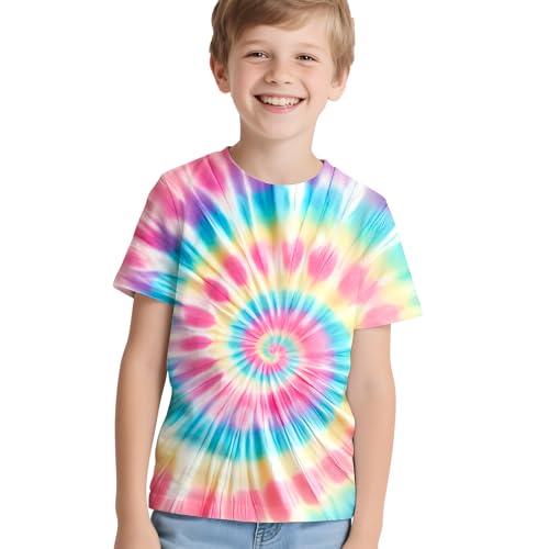 Image of Kids Neon Tie Dye Shirt for Boys Girls Tie-Dye T-Shirt Hippes Tshirt Senior Children Tee Size 6-16 Years Age