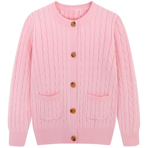 Girls Cardigan Long Sleeve Button Front Sweater Toddler Kids Knit School Uniforms Sweaters with Pockets 3-12 Years