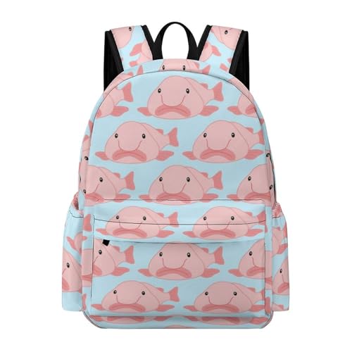 Blob Fish Pattern Cute Backpack Travel Work Bag with Water Bottle Pocket Adjustable Padded Shoulder Straps Daypack