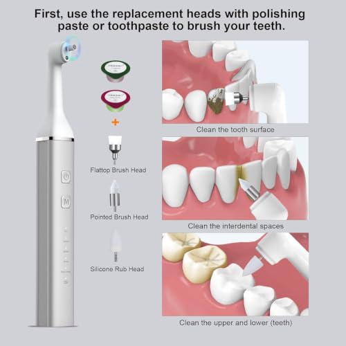 Image of Tooth Polisher,Teeth Polishing Kit for Daily Cleaning,Polishing Then Whitening of Tooth (Professional Toothpaste Include),USB Rechargeable Dental Polisher with LED Light,6 Heads,5 Speed Modes