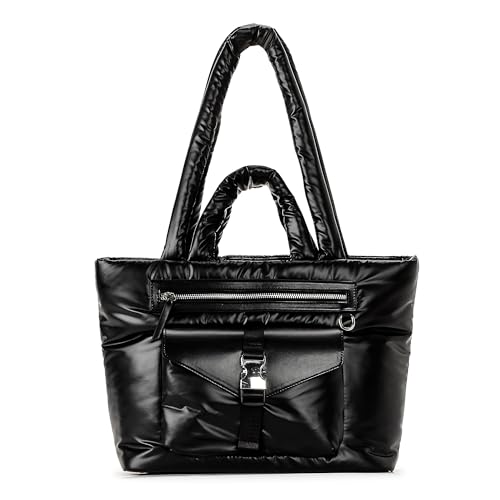 Herald Large Puffy Tote Bag for Women, Quilted Puffer Shoulder Purse Handbag with Multi Pocket & Compartment