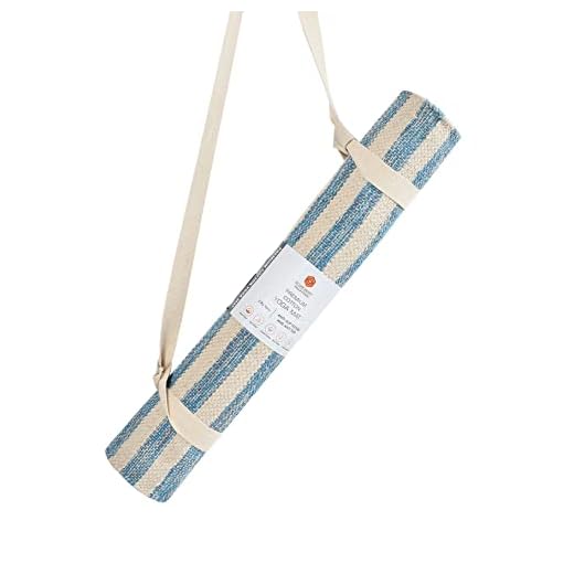 SECURE BASKET Cotton Yoga Mat Men | Yoga Mat Women | Exercise Mat With Anti Skid | With Carrying Strap | Blue, 4 Millimeters