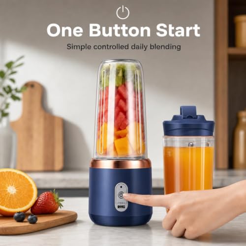 Image of Portable Juicer Blender Makes Smoothies and Fresh Juices Easy with a Mini Mixer Design and On /Off Safety Sensor for Daily Use (Dark Blue)