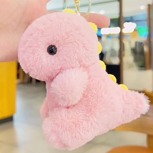 YUKOUQIAN Dinosaur Stuffed Animals Mini Plush Toy Keychain Small Dinosaur Plushies for Kids Girls Boys 4.7 Inch(Keychain Dino Pink)