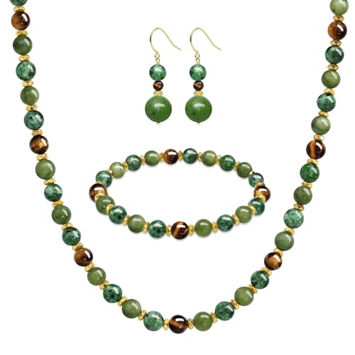 Green Beaded Necklace Beaded Necklaces for Women 3Pcs Necklace and Earring Sets for Women Green Boho Gemstone Bead Choker Natural Stone Bead Necklaces Handmade Jewelry Sets Gift 18inches