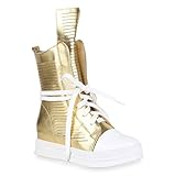 stiefelparadies Damen Sneaker Wedges Modische Plateau Metallic Sneakers Schuhe 149193 Gold Brooklyn 39 Flandell