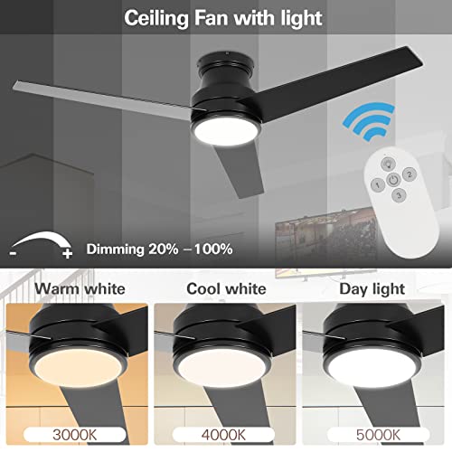 Image of hykolity 52 inch Flush Mount Ceiling Fan with LED Lights Low Voltage LED Display Space Heater