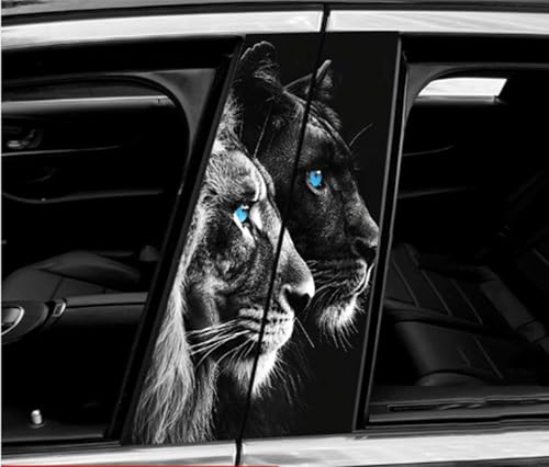 Image of 2pcs /1set Car B Pillar Sticker Decal Upgraded Vinyl Car Decals Body Side Stickers,Wolf Lions Rose Tigers Graphics Scratch Cover Large Sticker for Car Auto Van SUVs Trucks 19.6'' (Two Lions 2)