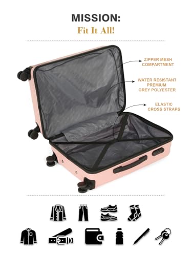 Image of Teakwood Set of 2 8 Wheels Trolley Bag, Hard Cabin with Zipper Closure, Adjustable Push Button & Cross Side Strap, Number Lock System 360 Degree (Set of 2, Rose)