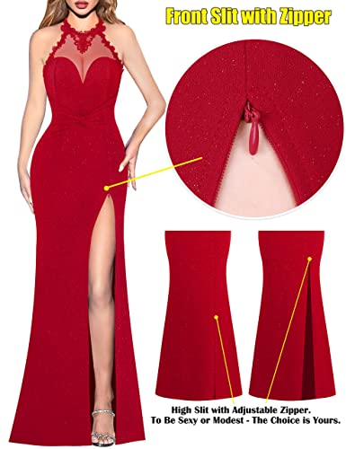 Image of VFSHOW Womens Formal Halter Keyhole Back Prom Gala Maxi Dress Evening Gown | Sexy Illusion Sweetheart Neck, High Slit, Wedding Guest, Applique, Twist Front Mermaid Dresses