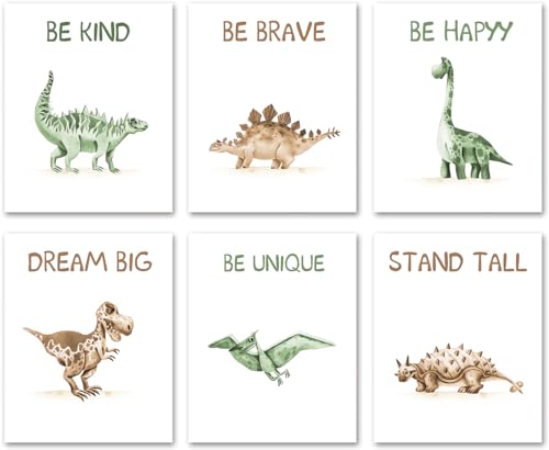 Image of NIIORE Dinosaur Wall Art Prints, Watercolor Dinosaur Motivational Wall Art, for Nursery Boys Room Baby Room Decoration, Inspirational Poster for Children, Set of 6 - (8"x10" Unframed)