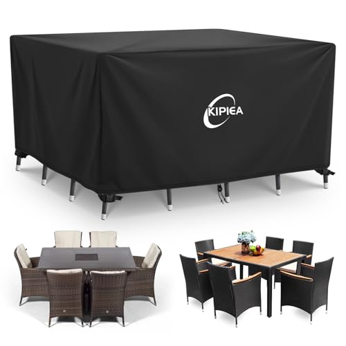Kipiea Fundas para Muebles de Jardín, Fundas Muebles Exterior Impermeable, 420D Tela Oxford Funda Protectora Para Conjuntos de Muebles Anti Viento, Funda Mesa Exterior Anti-UV- 147x86x71cm