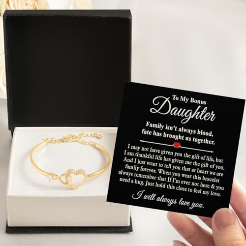 Larvincy To My Bonus Daughter Bracelet With Heartfelt Message & Elegant Box - Bonus Daughter Gifts Unique From Stepmom Stepdad, Jewelry Gifts For Unbiological Daughter On Birthday Graduation Christmas3
