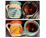 4 Mexican Coffee Mugs Jarritos Mexicanos Flower design Tazas de Barro Micnocana Ponchero Hot Chocolate Champurrado Tepache Pulque Traditional Clay Party Dish China Made in Mexico