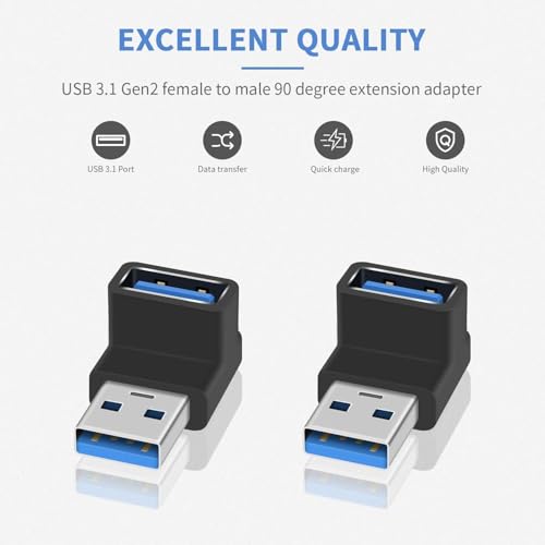 Image of Tobo 90 Degree USB 3.2 Adapter Up and Down Angle Type A Male to Female Connector USB L Shape Extender Supports 10Gbps Data Transfer & Charging PC, Laptop, Hard Drive, Keyboard TD-1075TC Pack of 1