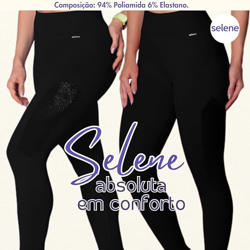 SELENE Legging Academia Sem Costura Zero Transparência Microfuros Fitness, Preto, GG