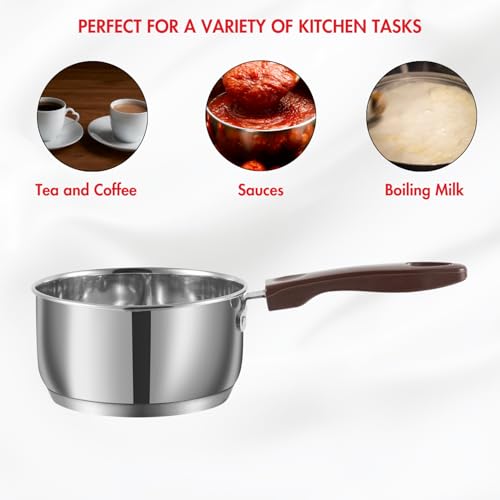 Vinod Stainless Steel Milk Pan Set – 1L & 2.5L | Induction & Gas Compatible | SAS Bottom for Even Heating | Sturdy Bakelite Handle | Silver - Image 5