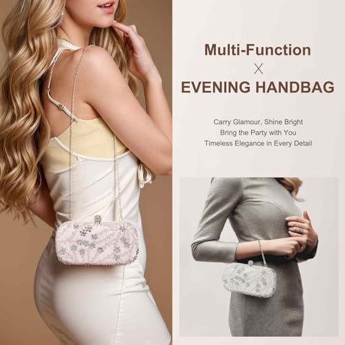 Image of DTGN Evening Bags Clutch Purses for Women Formal, Bridal Purses Rhinestone Handbags Shoulder Bag with Chain Sparkly