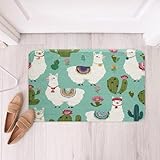 Feelyou Cute Llama Bath Rugs for Bathroom Non Slip Absorbent Bathroom Rugs Kids Women Men Boho Cactus Bath Mats Cartoon Llama Alpaca Area Rug Carpet for Kitchen Bedroom Living Room