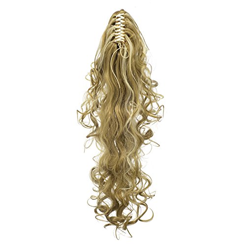 Swacc 24-Inch Long Messy Curls Claw Clip Ponytail Extensions Synthetic Clip In Drawstring Curly Ponytail Hairpiece Jaw Clip Hair Extensions (Beige/Blonde Mixed-24H613#) #TOP3