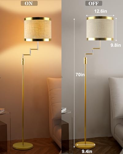 Image of Lightdot 70IN Gold Floor Lamp Dimmable Linen Shade LED Floor Lamps with 3000K for Wedding /Party,350 Degree Swing Arms, Modern Tall Lamp for for Reading, Sewing, and Craft (Bulbs Included)